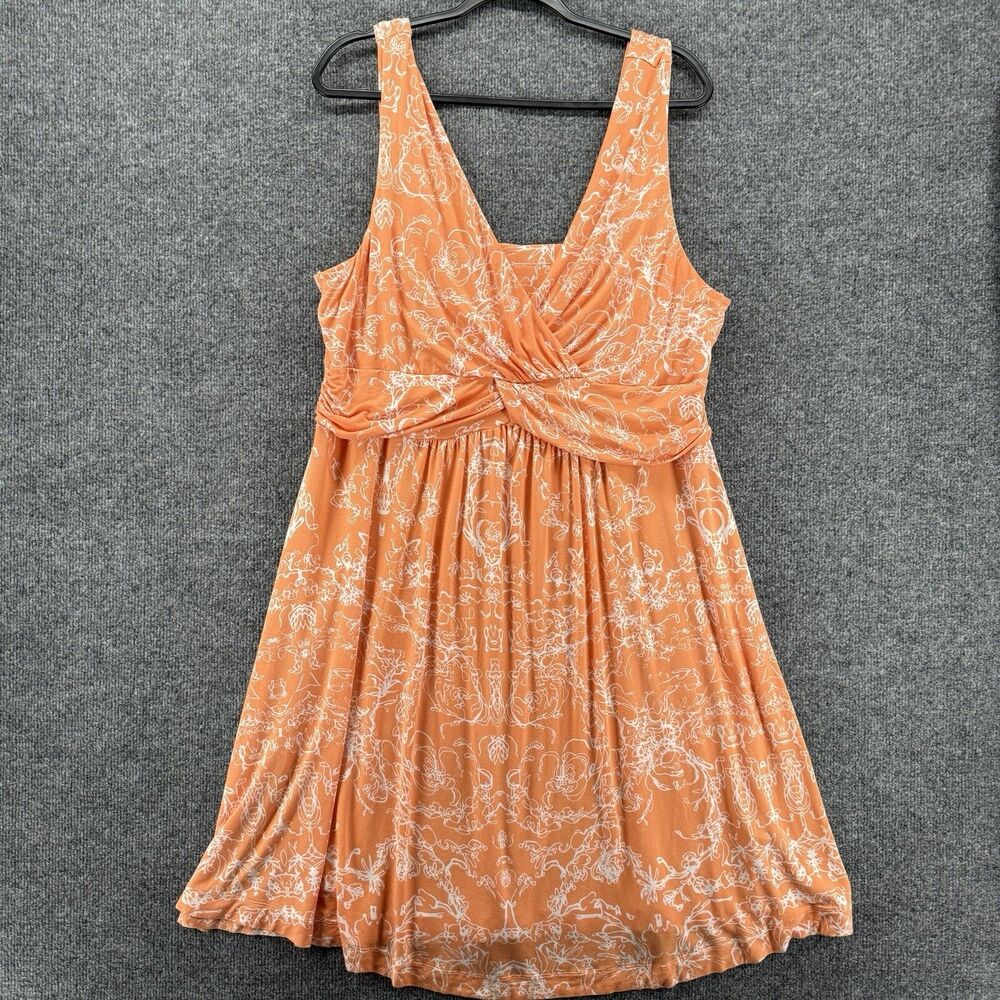 Soft Surroundings Dress Womens 1X Orange Floral V-Neck Babydoll Boho Cottagecore